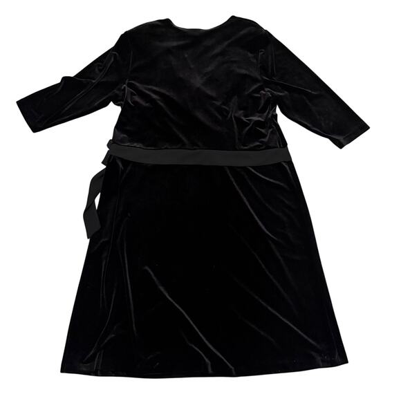 Black Velvet 3/4 Sleeve Wrap V Neck Midi Dress 20W Whimsigoth Holiday Party Glam - Picture 3 of 7